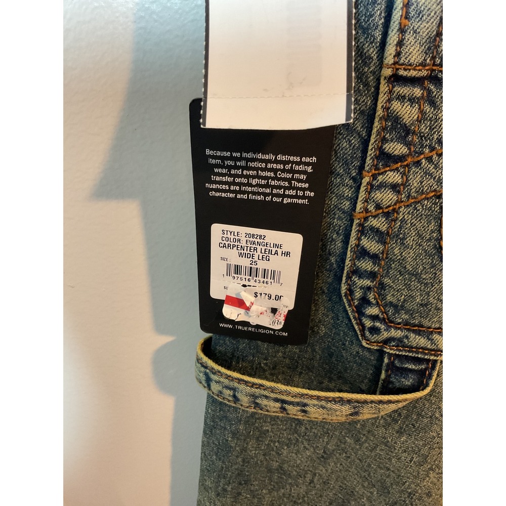True Religion LEILA High Rise Wide Leg Carpenter Jeans W25 Acid Wash Blue - Picture 8 of 10